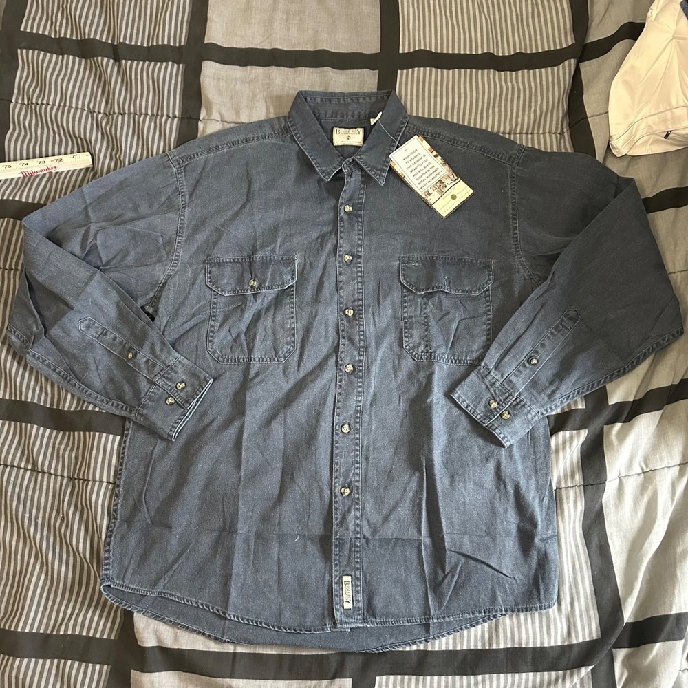 NWT VINTAGE Sears Bugle Boy Original Shirt Mens L Navy Blue Casual Long Sleeve